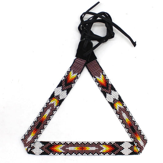 Handmade Adjustable Brown White Yellow Beaded Loom Cowboy Hatband 1 Inch
