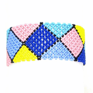 Handmade Beaded Blue Pink Seed Bead Stretchable Soft Cuff Bracelet