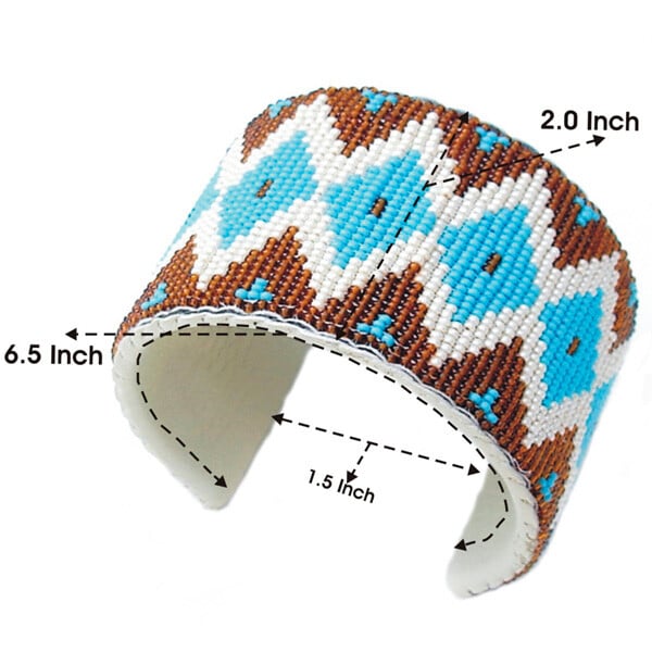 Brown White Blue Handmade Art Beadwork Medicine Mens Eye Bracelet Leather