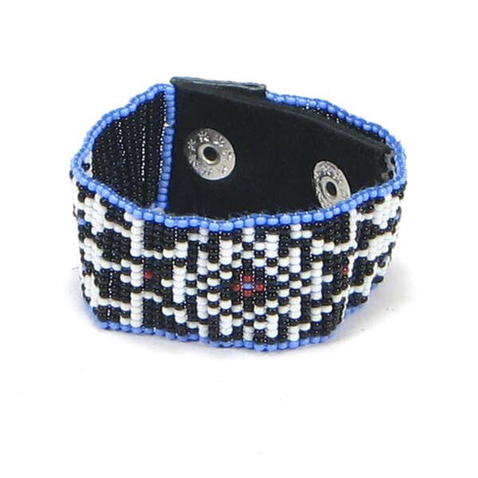 Black Handmade Medicine Man'S Eye Seed Beaded Bracelet Soft 1 Inch Cuff