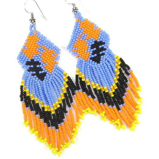 Purple Orange Black Seed Beaded Leaf Earrings