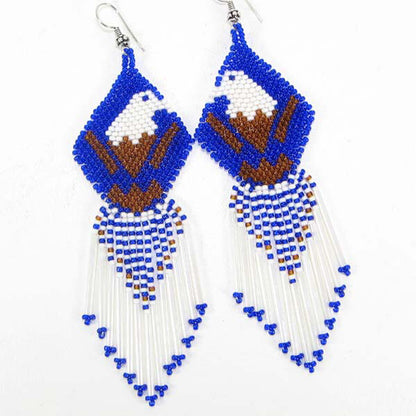 Handmade Beaded Blue Seed Bead Eagle Big Earrings