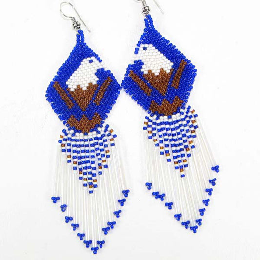Handmade Beaded Blue Seed Bead Eagle Big Earrings