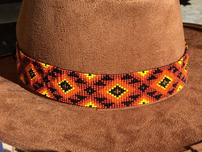 Orange Black Bead Work Beaded Cowboy Hat Band Belt