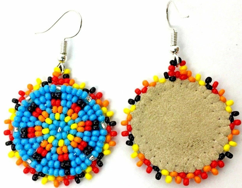 Handmade Beaded Cute Round Turquoise Blue Earrings