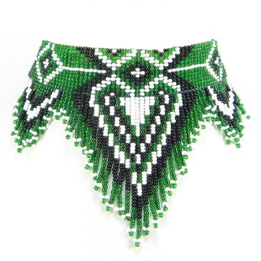 Emerald Ebony Heart Beaded Bib Necklace Choker