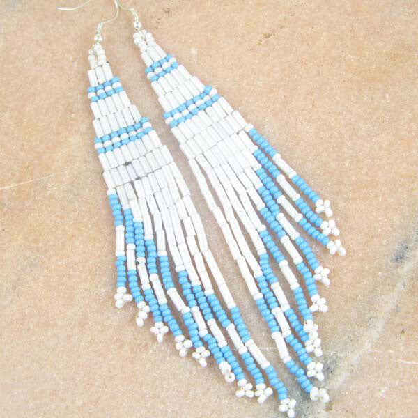 Handmade Beaded White Bugle Seed Bead Earrings