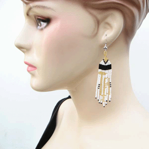 Handmade Beaded White Seed Bead Trumpet Earrings