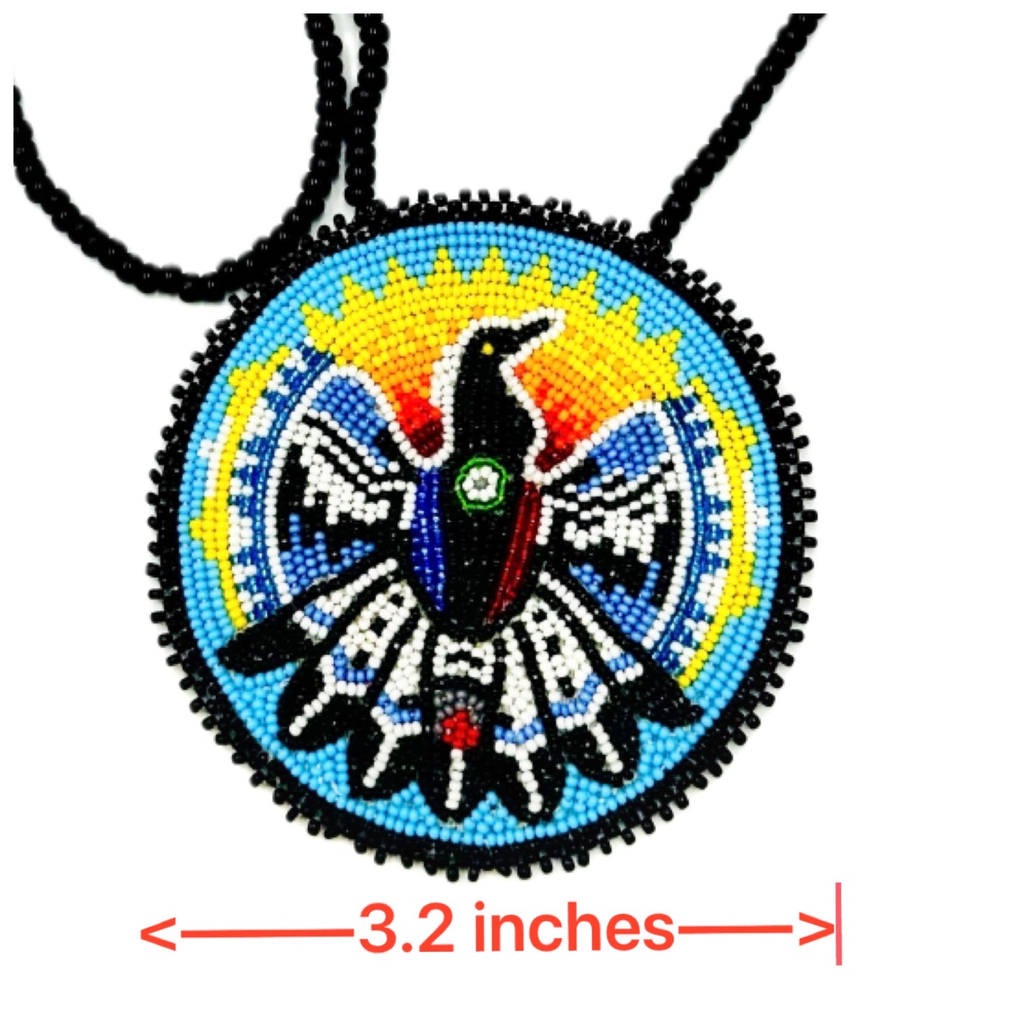 Handmade beaded Black Cyan Blue Eagle necklace earrings set