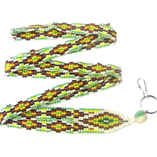 Green Red Yellow Seed Beaded Lanyard Geometric Beadwork Art