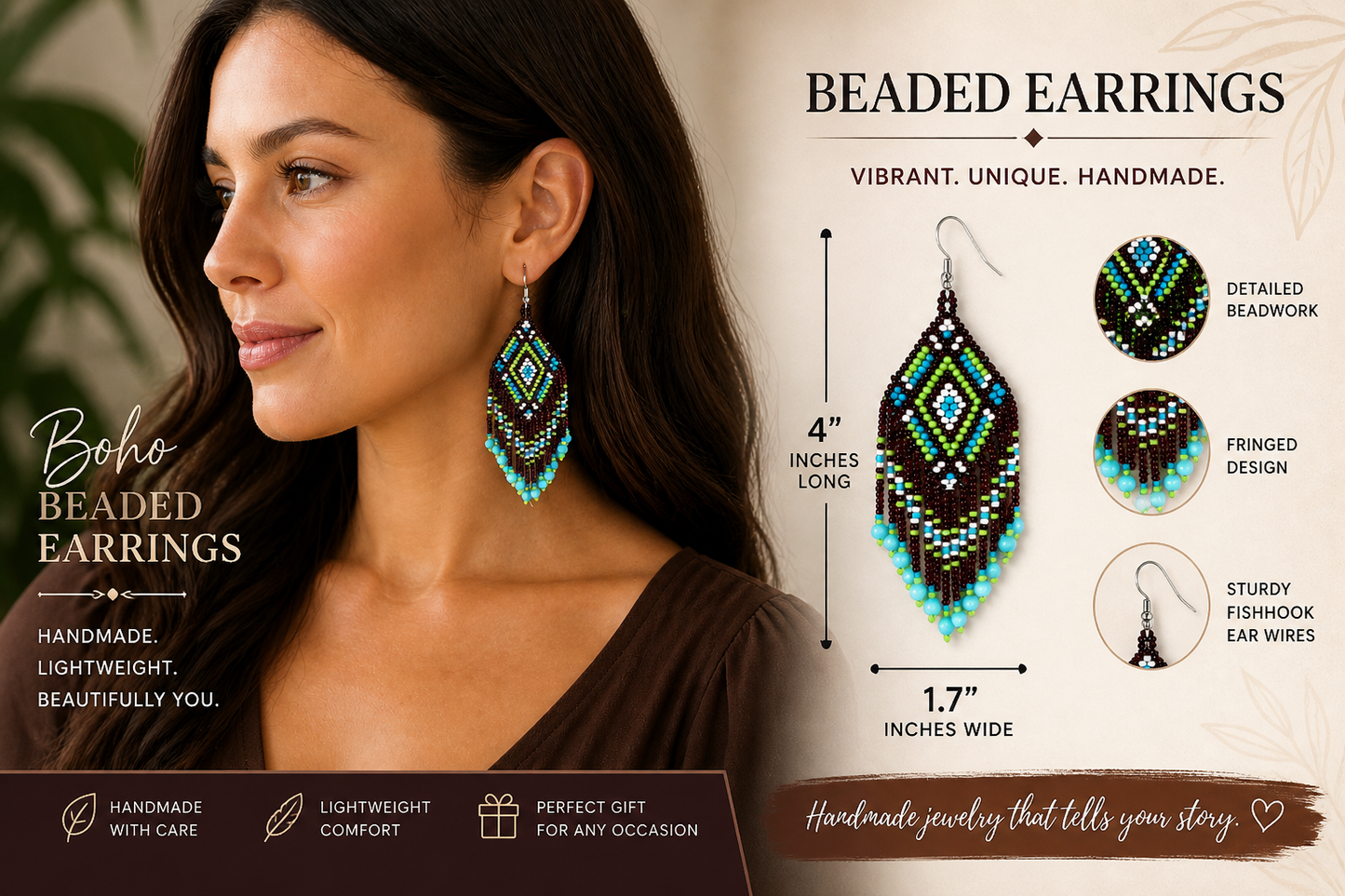 Bohemian Turquoise &amp; Green Seed Bead Earrings