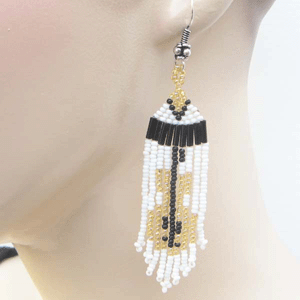 Handmade Beaded White Guitar Seed Bead Earrings