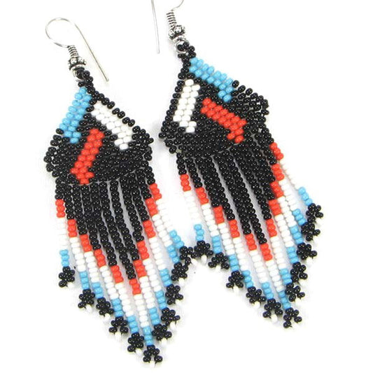 Handmade Beaded Black Seed Bead Big Earrings