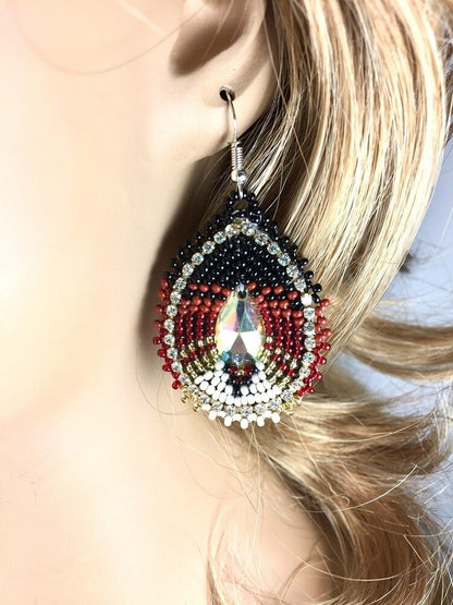 Handmade Beaded Brown Black Fashion Hook Earrings