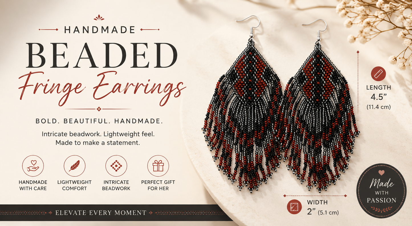 Handmade Beaded Brown Grey Seed Bead Earrings