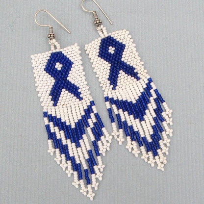 Handmade Beaded Seed Bead Ribbon Awareness Earrings