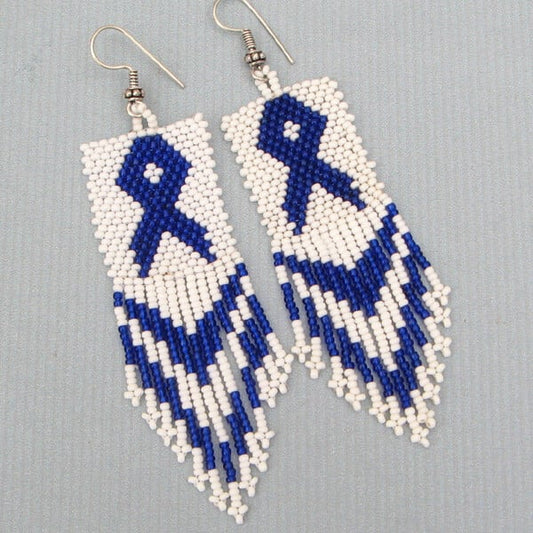 Handmade Beaded Seed Bead Ribbon Awareness Earrings