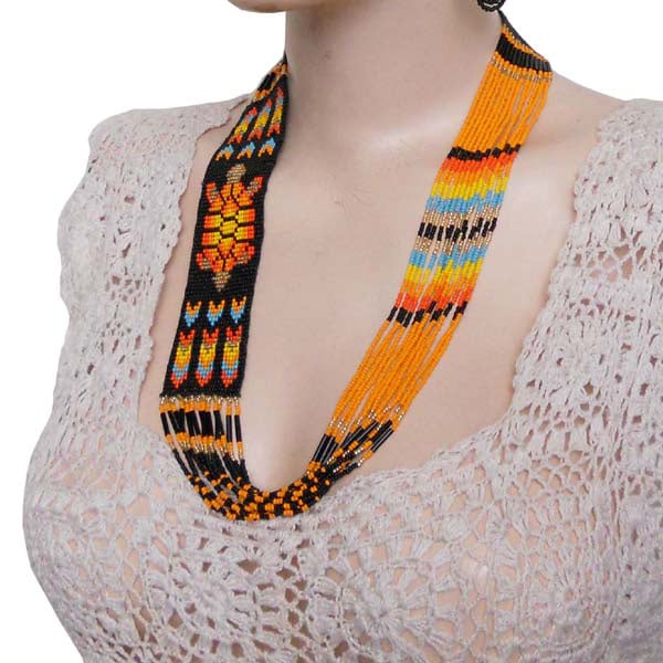 Black Fire Seed Beaded Necklace Earrings Turtle Beadwork