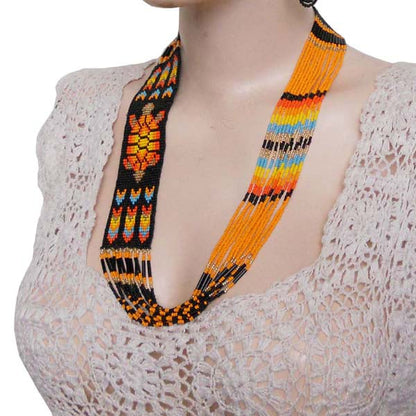 Black Fire Seed Beaded Necklace Earrings Turtle Beadwork