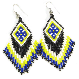Blue White Yellow Geometric Art Lariat Bib Necklace Earrings