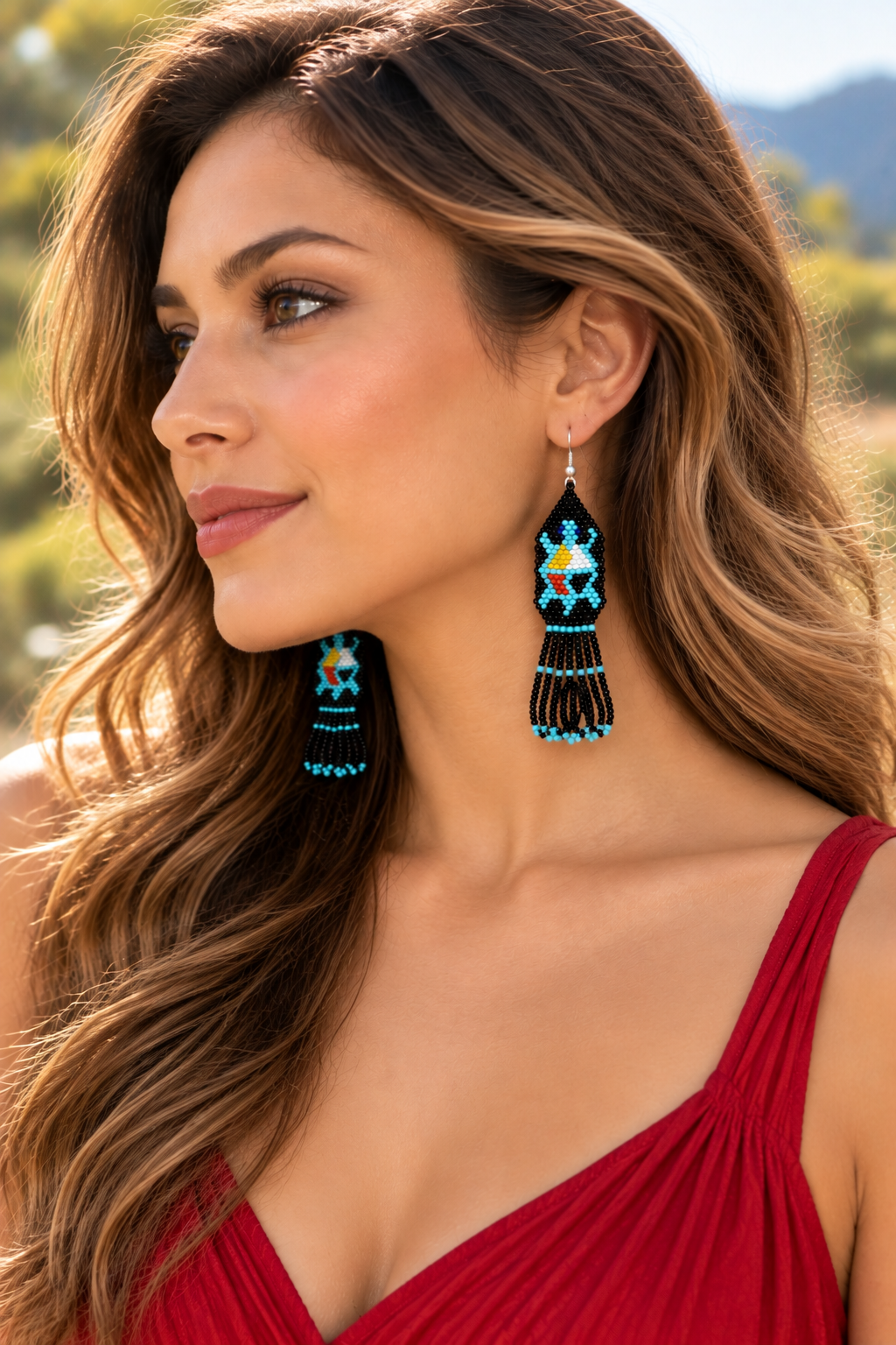 Handmade beaded Black Turtle 4 direction color earrings