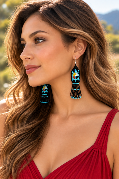 Handmade beaded Black Turtle 4 direction color earrings