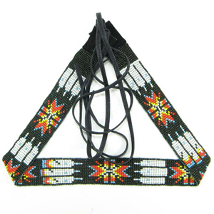 Black Red White Seed Beaded Cowboy Hat Band Belt Feather Beadwork