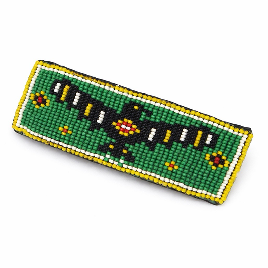 Handmade Green Thunderbird Beaded Hair Barrette | Czech Seed Beads