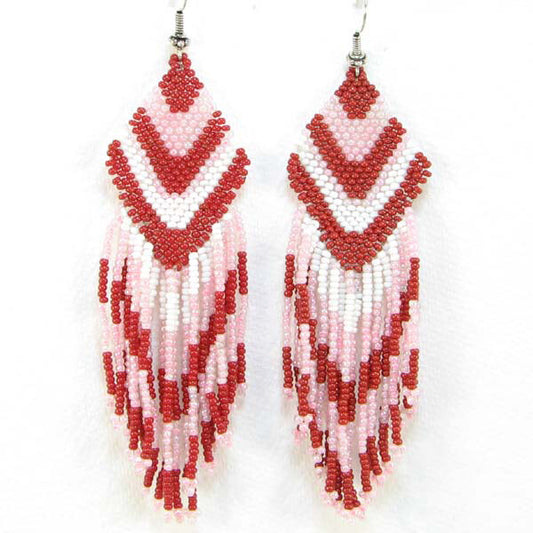 Handmade Beaded Red Seed Bead Earrings