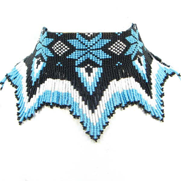 Handmade Beaded Blue Black Seed Bead Choker Necklace