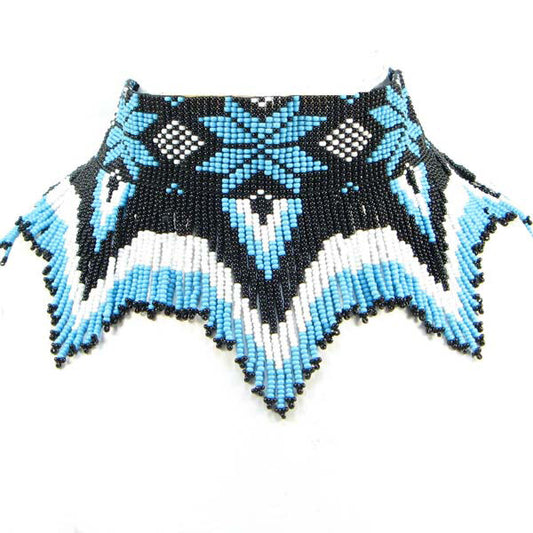 Handmade Beaded Blue Black Seed Bead Choker Necklace