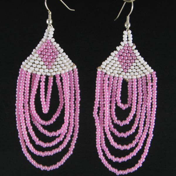 Handmade Beaded Pink Seed Bead Earrings