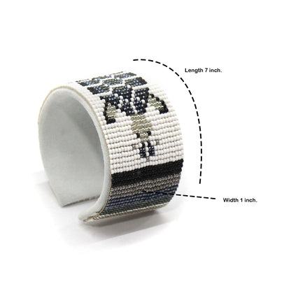 NATIVE STYLE HANDMADE GRAY WHITE TURTLE BEADED CUFF LEATHER BRACELET