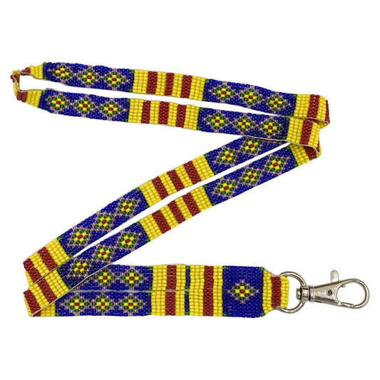 Yellow Blue Red Seed Beaded Id Holder Lanyard