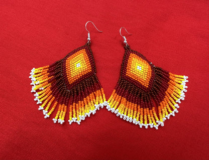 Handmade Beaded Brown Seed Bead Big Earrings