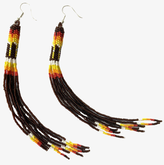 Handmade Beaded Earrings 5 Inch Long - Brown