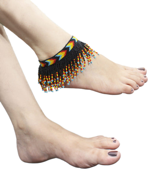 Handmade Beaded Foot Anklet Bohemian for Women Girl Native Southwest Colors Ankle Bracelet (Black)