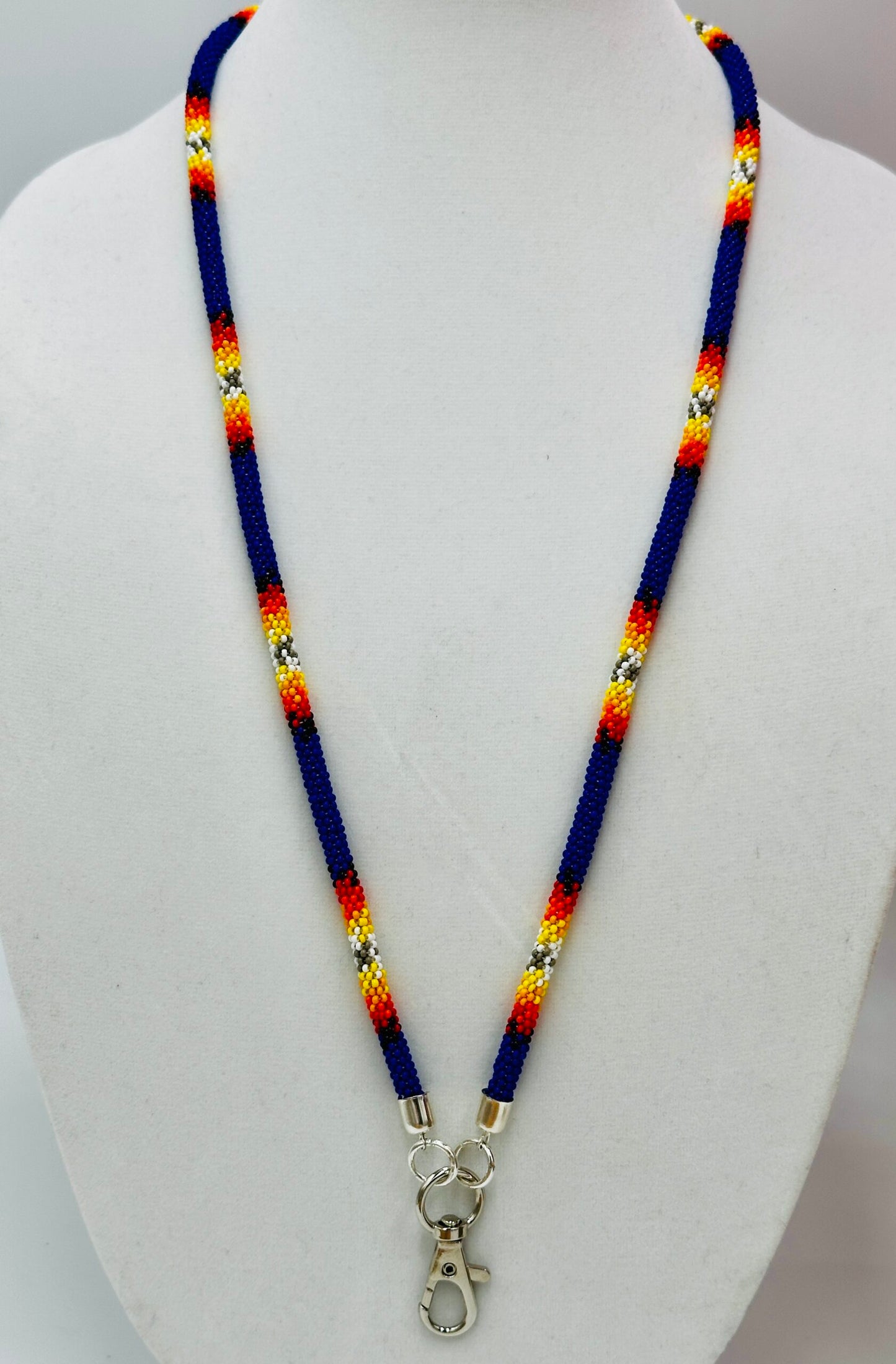 Handmade beaded Deep Blue southwestern woven lanyard