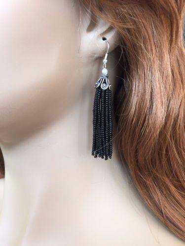 Handmade Beaded Black Fashion Tassel Earrings