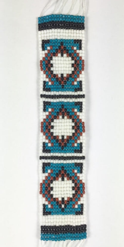 5X1 Blue White Brown Medicine Man'S Eye Craft Applique Beaded Strip