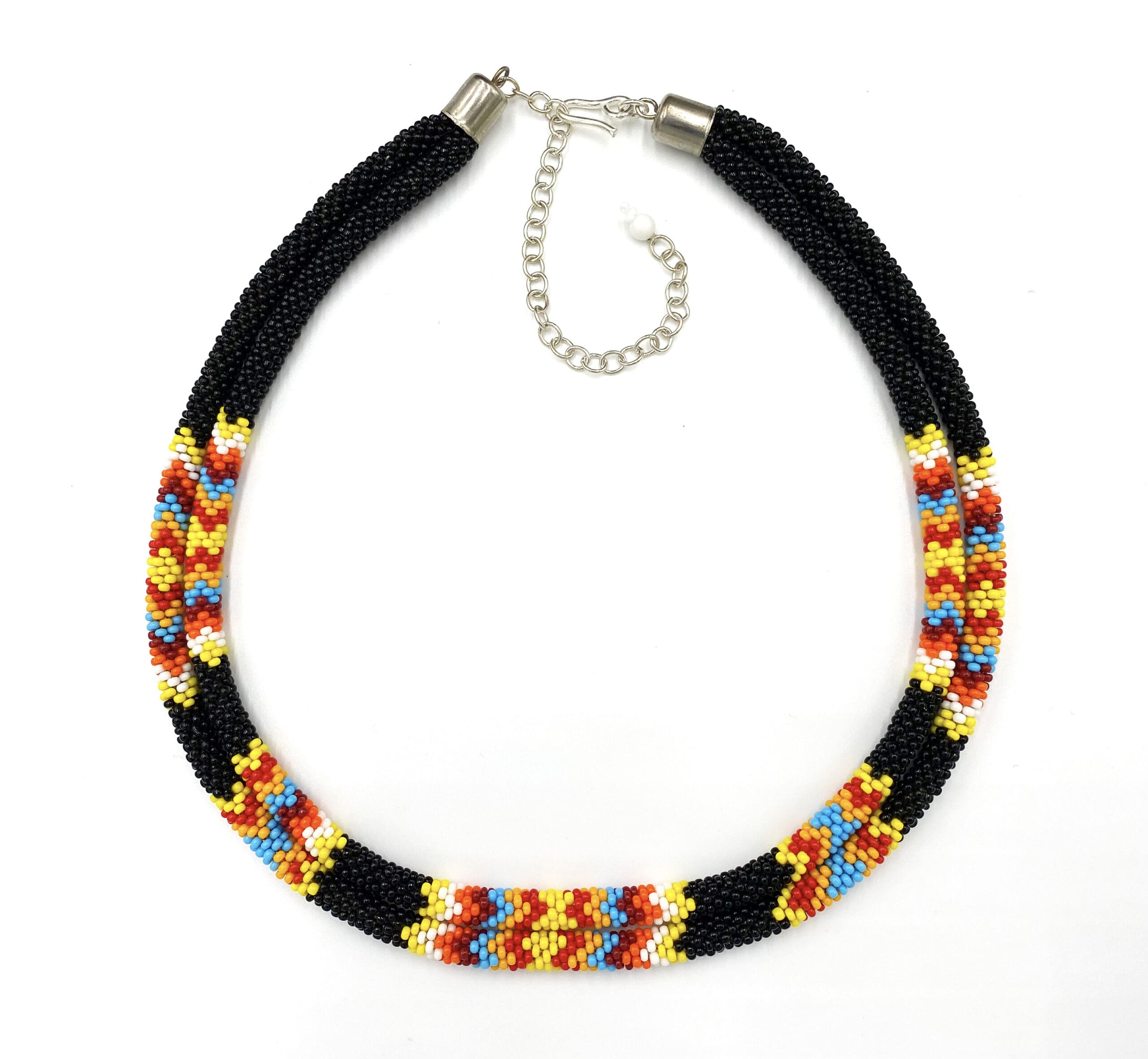 Native American Style Beaded Double Strand Rope Necklace - Black Fire ...