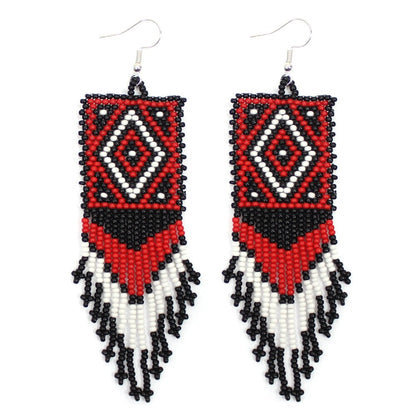 Handmade Beaded Black Red Seed Bead Medicine Mens Eye Big Earrings