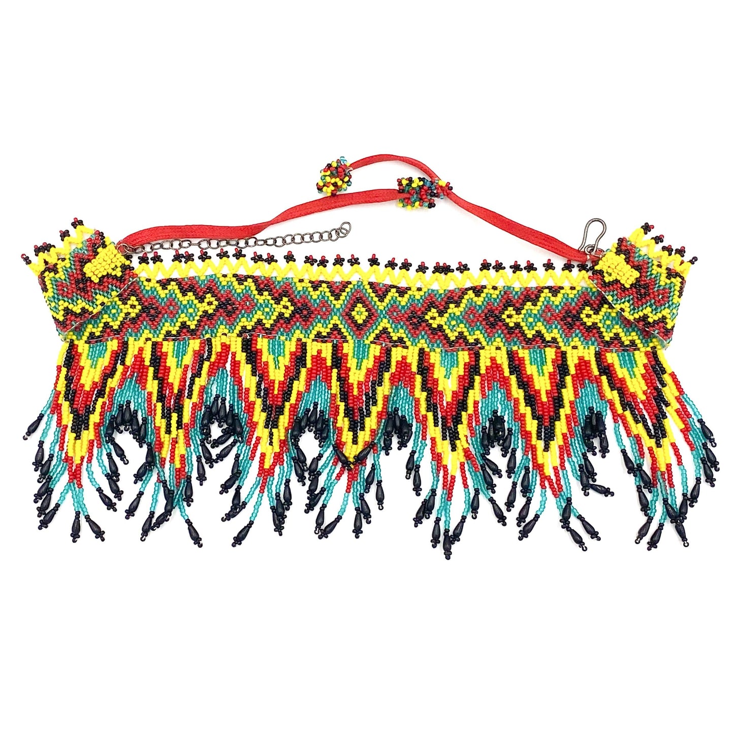 Vibrant Black, Yellow, and Red Beaded Choker