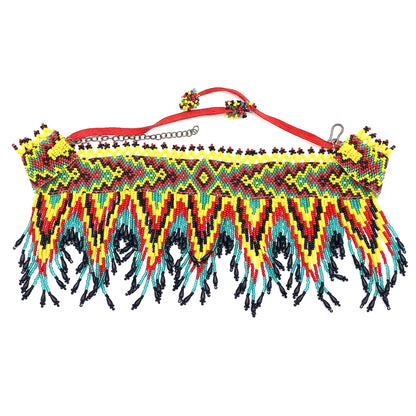 Vibrant Black, Yellow, and Red Beaded Choker