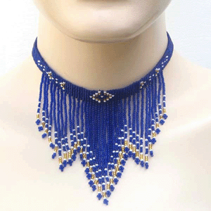Handmade Beaded Blue Seed Bead Choker Necklace
