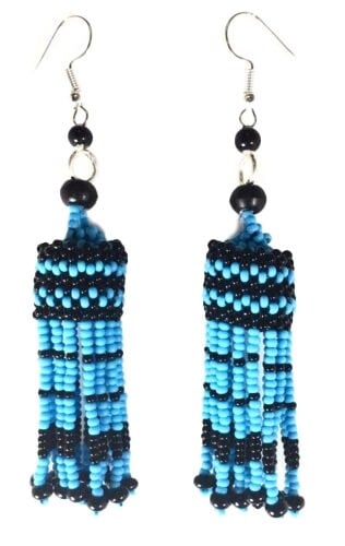 Handmade Beaded Turquoise Blue Black Hook Earrings