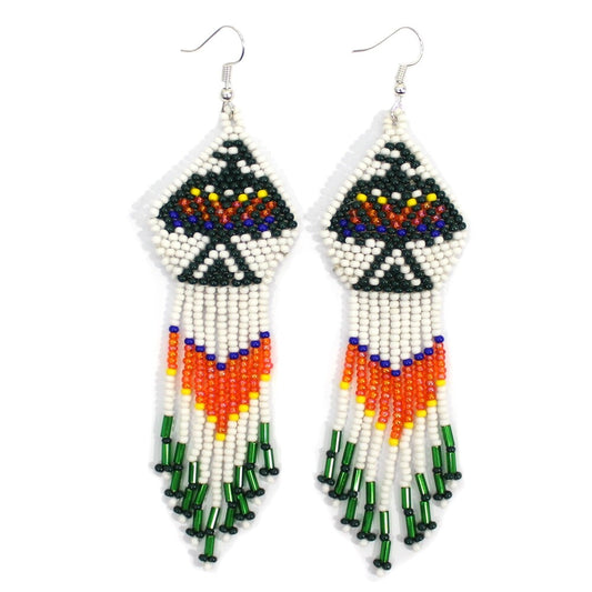 Handmade Beaded White Green Seed Bead Eagle