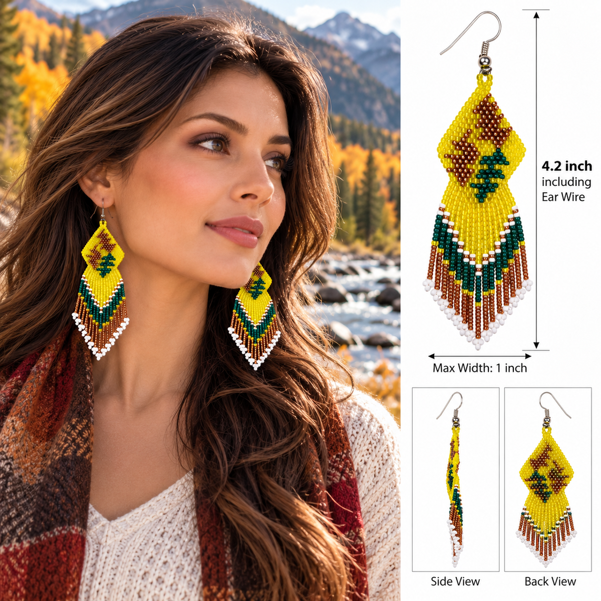 Handmade beaded Trans Yellow, Brown Fall Leaves earrings