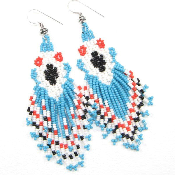Handmade Beaded Turquoise Blue Color Seed Bead Big Earrings