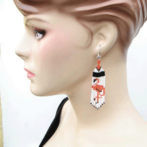 Handmade Beaded White Pink Seed Bead Flamingo Earrings
